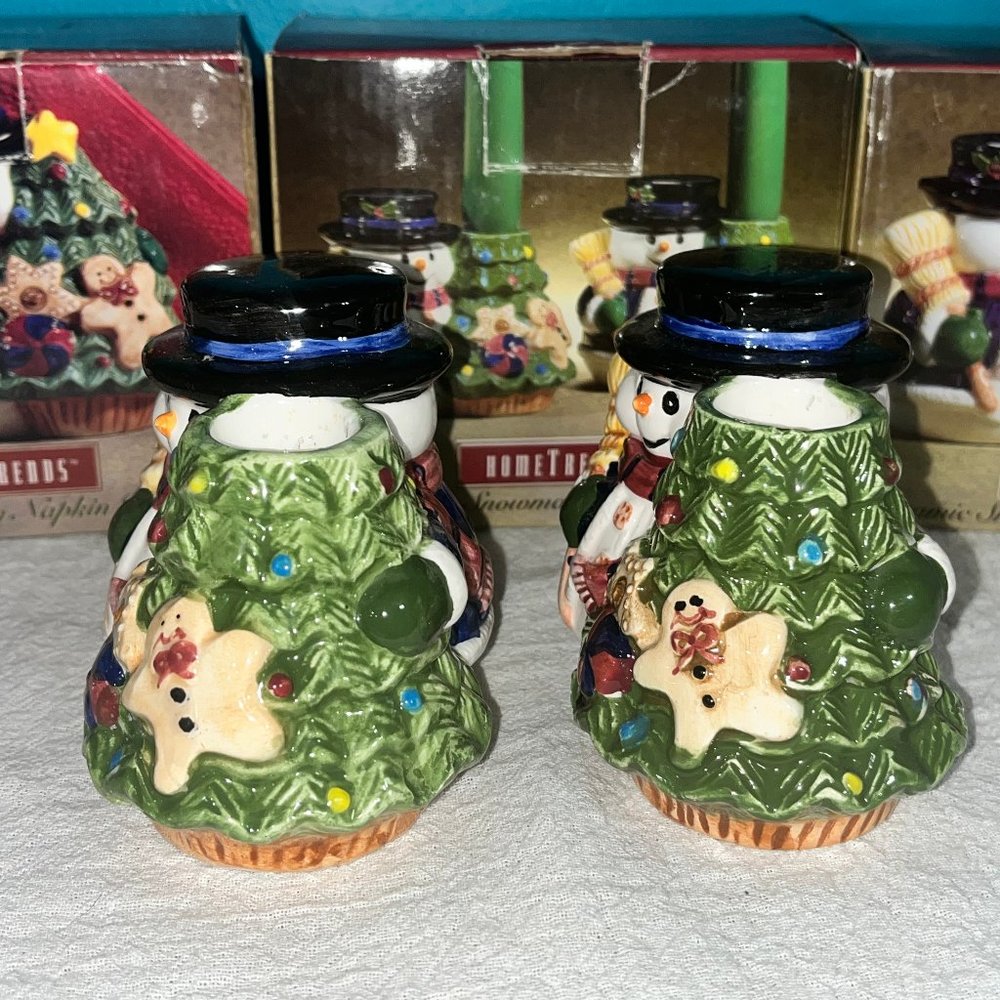 Vintage Ceramic Snowman Napkin Holder, Candle Holders, Salt and Pepper Set - Picture 8 of 16